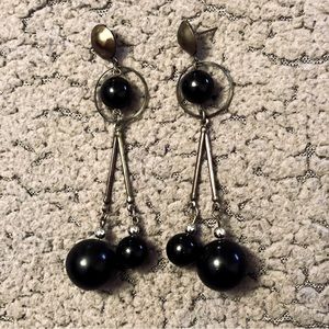 Retro Funky Vintage Brass And Black Wooden Bead Dangle Earrings